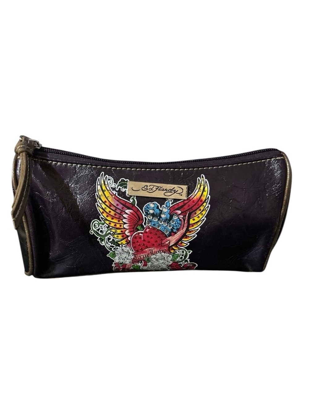 Ed Hardy True Love Freedom Mini Pouch Colorful Tattoo Art by Ed Hardy 9” x 4.5”